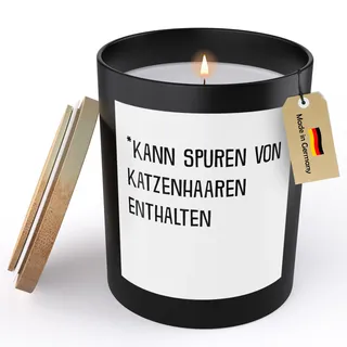 (HANDGEMACHT) Lustige Spruchkerze "Kann Spuren Enhalten" Frauen Katze Frauchen Cat Moms Katzenmama Sojawachs Kerze im Glas Handgemacht mit Spruch Duft Deko Vegan Nachhaltig - ZITRUS