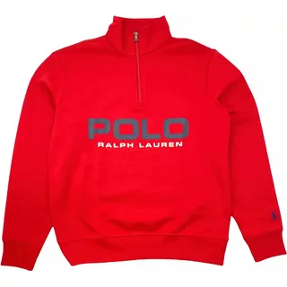 Polo Ralph Lauren Troyer Archiv-Logo Double Knit Sweatshirt Retro Mock Pullover Unisex 90er Jahre Archiv-Logo Retro College Oldschool rot XXL