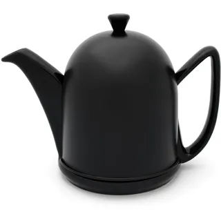 kleine schwarze keramische Teekanne 1.0 Liter Steingut - isolierende Keramikkanne mit Edelstahlteefilter