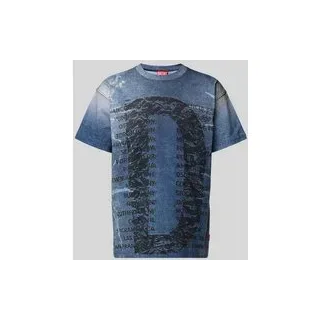 T-Shirt mit geripptem Rundhalsausschnitt, Blau, XL