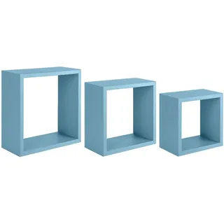 Homemania Incubo Wandregal – Wohnzimmer, Schlafzimmer, Büro – MDF, blau 35 x 35 x 15,5/30 x 30 x 15,5/25 x 25 x 15,5