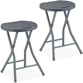 Relaxdays Klapphocker, 2er Set, & Balkon, klappbarer Outdoor Sitzhocker, HTB: 46 x 32 x 29 cm, grau