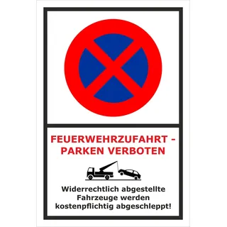 Melis-Folienwerkstatt Parken verboten Schild – Abschleppschild - Feuerwehrzufahrt - Rettungsweg – 30x20 cm – Aufkleber – Verschiedene Größen und Materialien