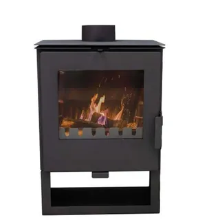 Kaminofen K5S1 – 5 kW Holzofen Schwarz | Große Brennkammer für 50 cm Scheite | Schamott-Auskleidung, Sichtfenster & Aschefach | - Schwarz