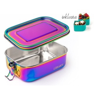 LEKKABOX Lunchbox Rainbow Safe, 800ml - Kinder Edelstahl Brotdose 3 Fächer auslaufsicher, Brotzeitdose bunt