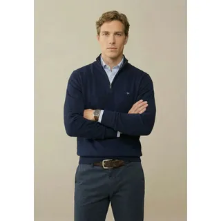 Troyer FYNCH-HATTON, Herren, Gr. XL (54), blau (navy), Strick, Obermaterial: 100% Baumwolle, bestickt, unifarben, bequem hüftbedeckend, Rundhals, Bündchen, Pullover Troyer, mit Logostickerei, mit Reißverschluss, mit Stehkragen