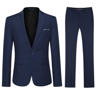 Allthemen Anzug (2 tlg, Sakko & Hose) Herrenanzug im Slim Fit blau 3XL