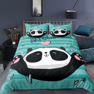 RFFLUX Bettwäsche 155x220 cm 3teilig mit Reißverschluss 3D Panda süß Tier Bettwäsche Sets Warme Winter Sommer Weich und Angenehme Bettbezüge mit 2 Kissenbezug 80x80 cm für Teenager