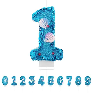 Geburtstagskerzen Zahlen 1,3D Meerjungfrau Geburtstagskerzen,Blau Kerzen Geburtstag Zahl 1,Kuchen Topper Dekoration Kuchendeko Geburtstag, Geburtstagskerzen für Geburtstagsdeko