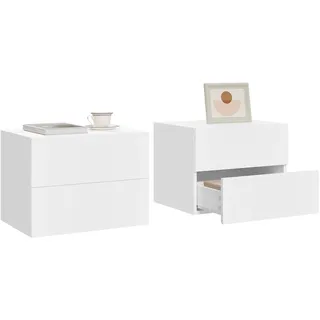 Woltu 2er-Set moderne Nachttische, wandmontiert mit Schublade in weiß 40x30x30 cm fürs Schlafzimmer.