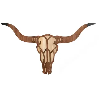 Figuren Shop GmbH Wanddekoobjekt Wandrelief Holz - Longhorn Schädel - Wanddeko Dekoration Western Deko