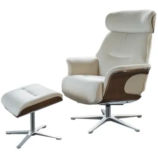 KAWOLA Relaxsessel TOSAR Velvet 83 x 110 x 83 cm cremeweiß mit Hocker