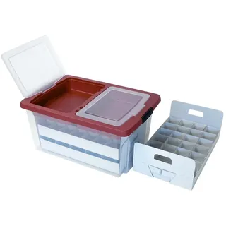 Quality-Collection Weihnachtskugeln Aufbewahrungsbox für 71 Kugeln | Extrafach im Deckel | Große & stabile Glitzer-Weihnachtsbox | Verschließbarer Deckel | Christbaumkugeln | Christbaumschmuck | Deko