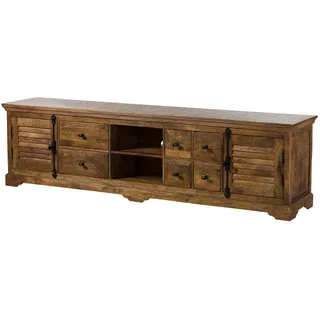 Massivmoebel24 Rodez TV-Lowboard 220x45x60 cm Dunkelbraun Geölt Holz, Metall, Massivholz