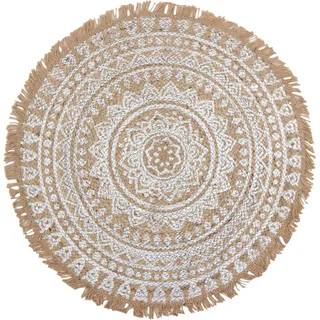 byRoom Teppich aus Jute mit Mandala Print, Ø80cm, silber