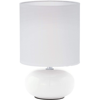 EGLO Tischlampe Trondio, Tischleuchte aus Keramik und Textil, Nachttischlampe in Weiß, Wohnzimmerlampe, Lampe mit Schalter, E14 Fassung