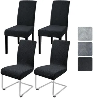 Alishomtll Stuhlhussen 4er Set Jacquard Stuhlbezug Stuhlhussen Schwingstühle Elastische Hussen für Stühle Abnehmbarer Esszimmer Stuhlbezüge Freischwinger für Küche Restaurant Hotel Bankett (Schwarz)