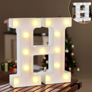 LED Buchstaben Lichter Alphabet,Leuchtbuchstabe mit Warmes & Kaltes Weiß,LED Brief Beleuchtung Buchstaben Nacht Lichter Dekoration für Geburtstagsfeier, Hochzeit, Kinderzimmer, Buchstaben H