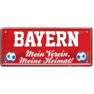 Fußball Bayern Blechschild - Deko Fanartikel für Wohnzimmer Kinderzimmer Büro - schöne Geschenkidee für große und kleine Bayern Fans - Metallschild mit Befestigungsset - 28x12cm