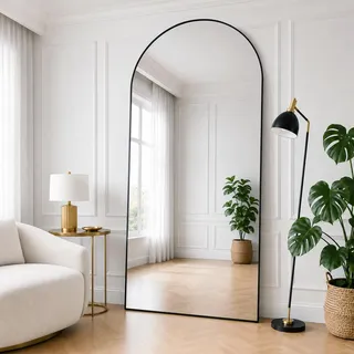 Lorvane Ganzkörperspiegel 180x75cm Standspiegel mit Aluminiumrahmen, Wandspiegel Groß Schwarz, HD-Glas Bruchsicher, Spiegel Ganzkörper für Schlafzimmer Ankleidezimmer Wohnzimmer