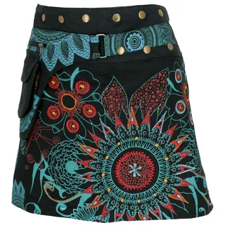 Wickelrock, kurzer Goa Rock, Cacheur, Minirock, Patchwork | 100% Baumwolle, Slim Fit, vielseitig kombinierbar, Unikat, flexible Knopfleiste - 40