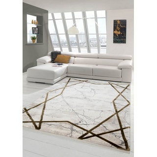 Wollteppich Wollteppich Moderner Teppich abstrakt Marmorteppich geometrisches Muster beige, Teppich-Traum, rechteckig, Höhe: 12 mm, Wollteppich beige|weiß 160 cm x 230 cm x 12 mm
