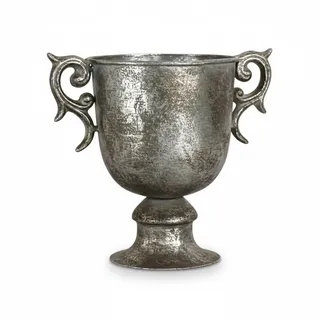 Pokal Amphore Dekovase Silber 14 cm – Antik Vintage Metall Vase im Retro Design (LN18-3) Kleine Zier-Vase als Deko für Tisch Regal & Fensterbank
