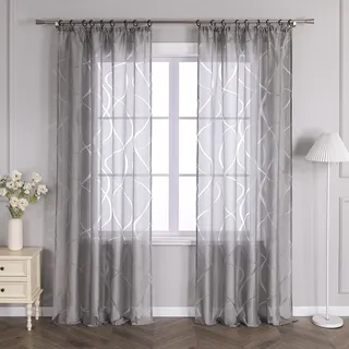 Delien Gardinenschals Ausbrenner Transparente Gardinen mit Kräuselband Modern »Wellen« Fenster Gardinen Wohnzimmer Flächenvorhänge Dekoschals Vorhang mit Wellenmuster 1 St. Grau,BxH 140x245cm