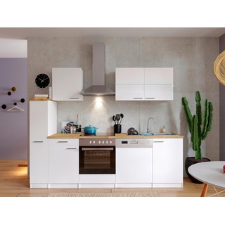 Küchenzeile Economy m. Geräten 250 cm Weiß/Nussbaum Dekor