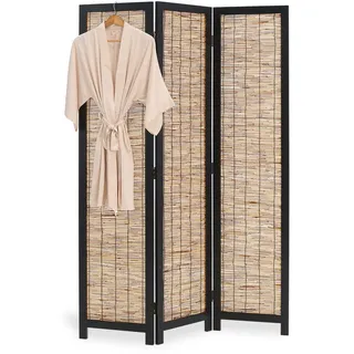 Homestyle4u Paravent, Schwarz, Braun, Holz, Paulownia, Weide, 120x170x2 cm, Wohnzimmer, Raumteiler & Paravents, Paravents