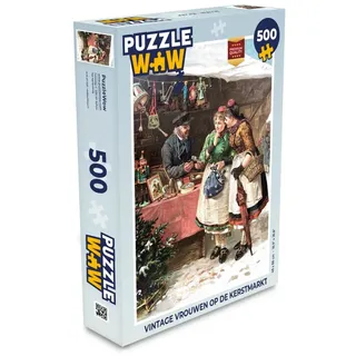 MuchoWow Puzzle Weihnachten - Porträt Weihnachtsmarkt - Vintage, 500 Puzzleteile, Foto-Puzzle, Bilderrätsel, Puzzlespiele, Spielzeug 34 cm x 48 cm x 2 cm