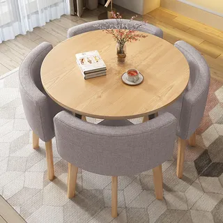 Taifuan Runder Esstisch, KüChentisch, 80 cm Schlichter Büro-Esstisch Mit 4 StüHlen, moderner runder Küchentisch und Stoffstühle, platzsparendes Tischset für Zuhause und Büro