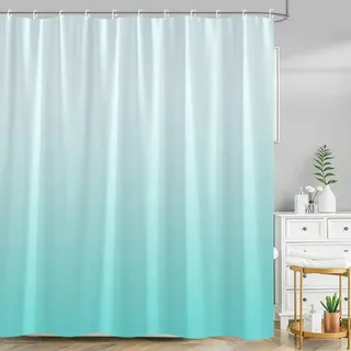 18meng Art Duschvorhang 90x200 cm Grün Ombre Duschvorhäng Anti-Schimmel in Textil Bad Vorhang Waschbar Polyester Stoff Duschvorhang wasserdicht für Badezimmer Dusche Badewanne mit 12 Haken