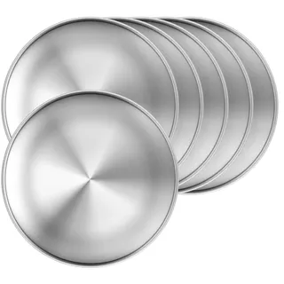 EOGRFW 8 inch Stainless Steel Plates, 6 PCS Round Metal Dinner Plates,Unbreakable Dinner Dishes Plate Set,Reusable Camping Plate for Camping Serving Outdoor Home Kitchen(Silver)