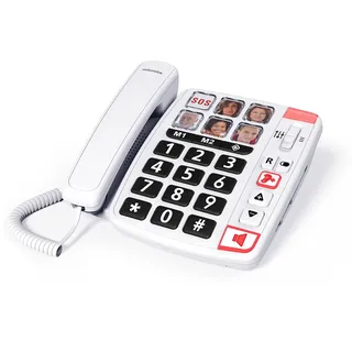 Swissvoice Xtra 1110 Schnurgebundenes Seniorentelefon Foto-Tasten, Freisprechen, inkl. Notrufsender, Wahlwiederholung Weiß