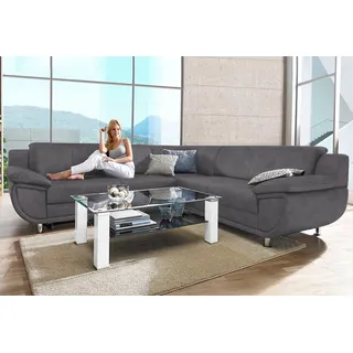 TRENDMANUFAKTUR Ecksofa »Rondo wahlweise mit Schlaffunktion, 267x247 cm (BxT), breite Armlehnen«, L-Form, wahlweise mit Federkern bestellbar, Füße chromfarben, grau