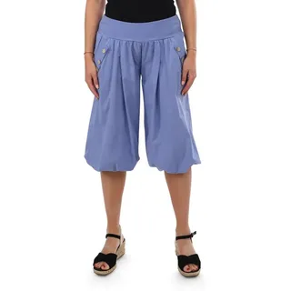 malito more than fashion Haremshose malito Damen Pumphose Capri Holzzierknöpfe 23286H kurze Sommer Pumphose in Unifarben Einheitsgröße blau 34 - 40