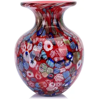 Runde rote Glasvase für Heimdekoration, mundgeblasene Vase für Blumen, Boho-farbige Kunstglasvasen für modernen Esstisch, flippige Tafelaufsätze, Büro, Schreibtisch, Arbeitsplatte, TV-Ständer