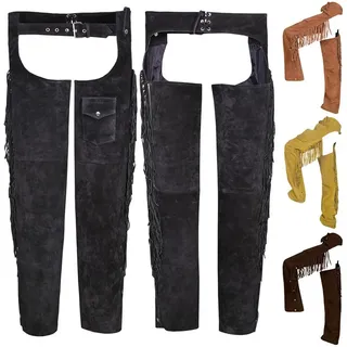 German Wear Reithose GW952T Chaps Fransenhose Reiter Cowboy Western Lederchaps Lederhose schwarz 52/L