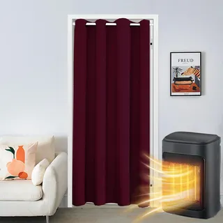 SK Studio Türvorhang Blickdicht Thermo Gardinen Vorhang mit Ösen Thermovorhang Kälteschut Wärmeisolierend für Schlafzimmer Tür Schrank Vorhang Weinrot, 107x203cm