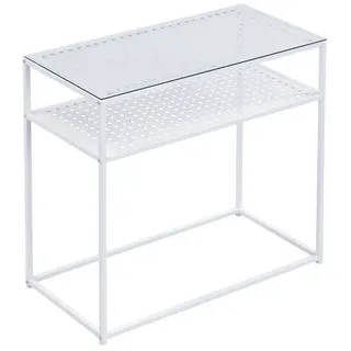 Wohnling Konsolentisch WL7.334 Glas Metall 80 cm Weiß Schmaler Flurtisch Ablagetisch (Dekotisch Weiß Glas Metall Modern Flurtisch), Ablagetisch Wohnzimmer, Glastisch Platzsparend weiß