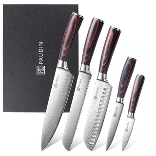 PAUDIN Küchenmesser Set, 5-teilig Küchenmesserset aus hochwertigem Carbon Edelstahl, Ultra Scharfes Messerset mit Chefmesser Hackmesser Allzweckmesser