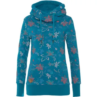 Sweater RAGWEAR "GRIPY FLOWERS O" Gr. XS (34), blau (blue) Damen Sweatshirts Hoodie mit floralem All Over-Druck