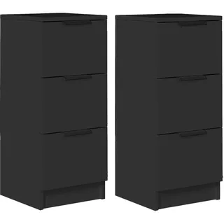 vidaXL Sideboard 2 STK., Kommode mit viel Stauraum, Schrank mit 3 Schubladen, Schubladenschrank Beistelltisch Nachttisch, Modern, Schwarz Holzwerkstoff