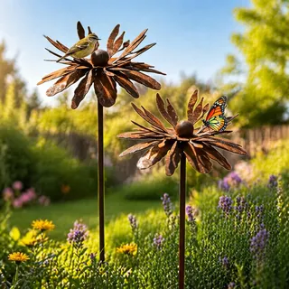 Gartendeko für Draußen Wetterfest Frühlingsdeko Draussen 2er Set Rost Deko für Rostige Gartendeko Vintage Cortenstahl Gartenstecker Rost Beetstecker (B)