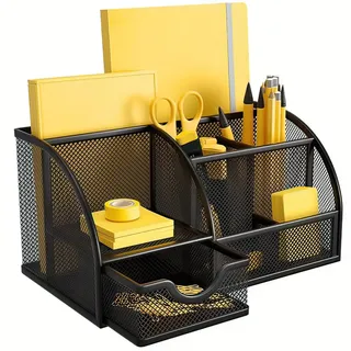 Sinoba Schreibtisch Organizer Stiftehalter 7 Fächer Mesh Metall Desktop Büro Organizer mit Stifte Organizer Stifteköcher Schwarz...