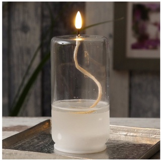 MARELIDA LED-Kerze im Glas Öllampe Flüssigwachs Optik flackernd Timer H: 17,5cm rund (1-tlg) weiß
