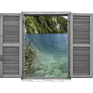 queence Wandtattoo Berglandschaft (1 St), Wandsticker, Wandbild, selbstklebend, 3D, Fenster bunt