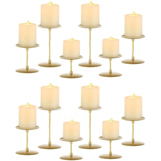 Romadedi Metall Kerzenständer Kerzenhalter Gold – für Stumpenkerzen Kerzen Adventskranz 12er Set Vintage Modern Deko Tischdeko für Weihnachten Hochzeit Wohnzimmer