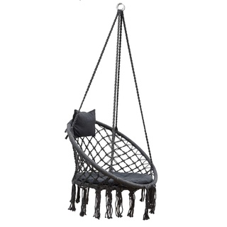 AMANKA Makramee Hängesessel mit Kissen 80cm Korbschaukel bis 120kg Boho Sessel Indoor Outdoor Grau
